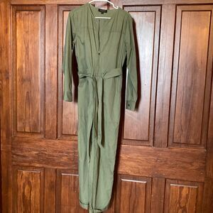 Banana Republic 100% organic cotton long sleeve belt olive green jumpsuit 2 Tall